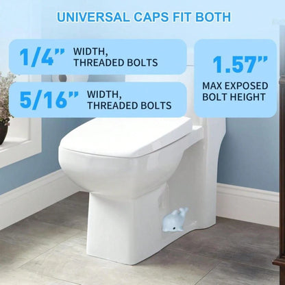 Toilet Bolt Covers, Ceramic Toilet Bolt Caps, Toilet Screw Covers Decorative To Prevent Rusting, Hide Unsightly Screws &Amp; Enhance Bathroom Aesthetics (Universal Fit, 2 Pack). (Blue Dolphin)