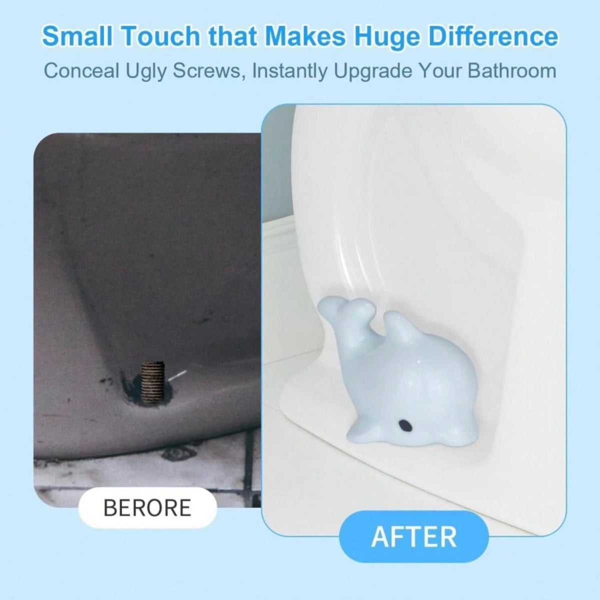 Toilet Bolt Covers, Ceramic Toilet Bolt Caps, Toilet Screw Covers Decorative To Prevent Rusting, Hide Unsightly Screws &Amp; Enhance Bathroom Aesthetics (Universal Fit, 2 Pack). (Blue Dolphin)