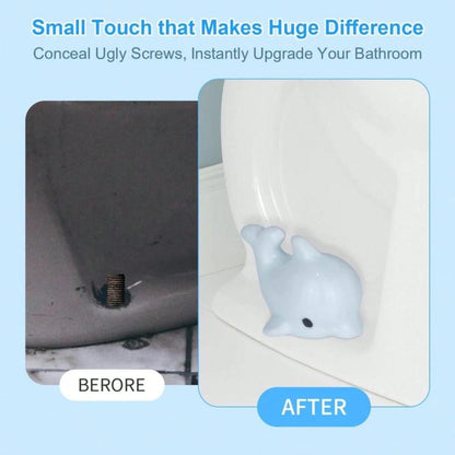 Toilet Bolt Covers, Ceramic Toilet Bolt Caps, Toilet Screw Covers Decorative To Prevent Rusting, Hide Unsightly Screws &Amp; Enhance Bathroom Aesthetics (Universal Fit, 2 Pack). (Blue Dolphin)