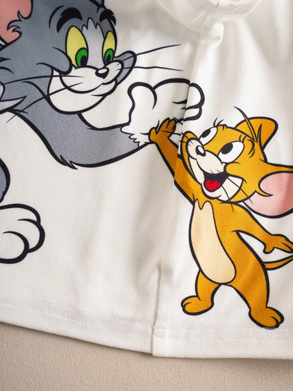 TOM & JERRY X 2pcs Baby Boy Summer Cute Cartoon Cat Print Round Neck Short Sleeve T-Shirt And Shorts Set