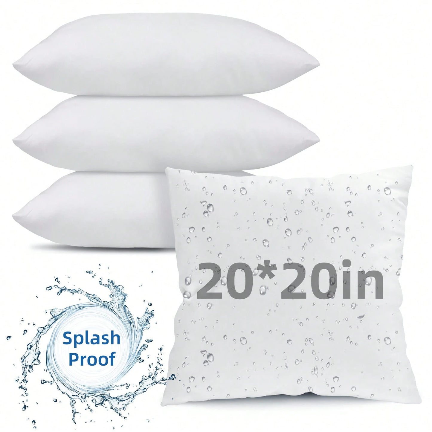 Tomnk 4/6 Pack All-Weather Outdoor Pillow Inserts, 18x18/20x20 Inch Waterproof Square Pillow Forms, Quick-Dry Cushion Filler For Patio Furniture, Garden, Deck & Porch Decor
