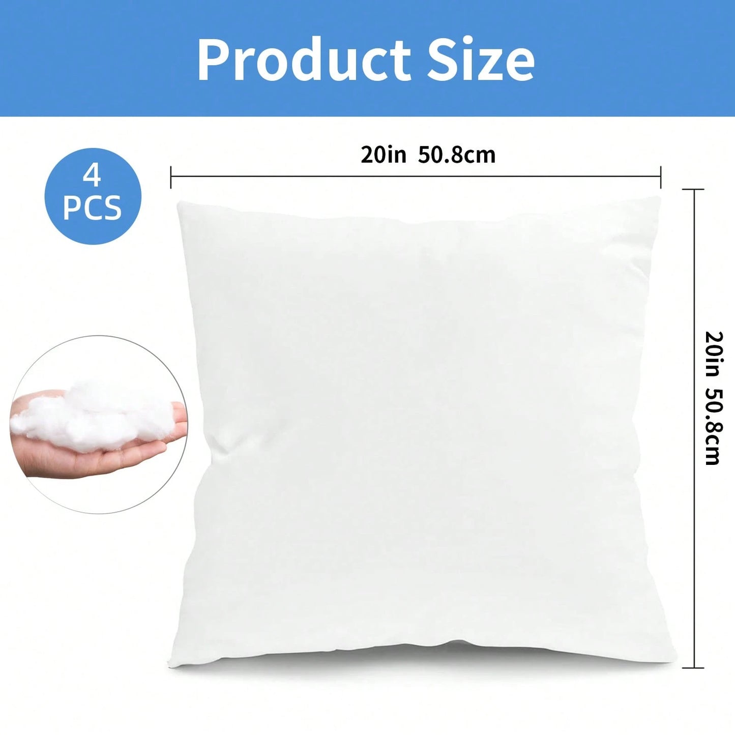Tomnk 4/6 Pack All-Weather Outdoor Pillow Inserts, 18x18/20x20 Inch Waterproof Square Pillow Forms, Quick-Dry Cushion Filler For Patio Furniture, Garden, Deck & Porch Decor