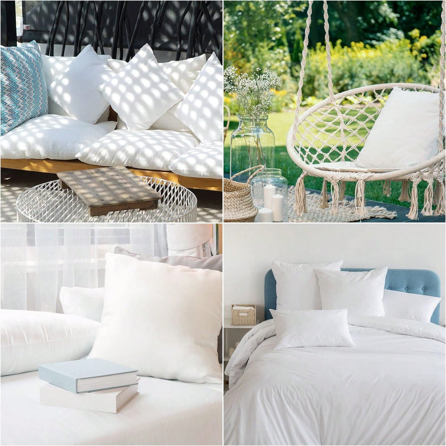 Tomnk 4/6 Pack All-Weather Outdoor Pillow Inserts, 18x18/20x20 Inch Waterproof Square Pillow Forms, Quick-Dry Cushion Filler For Patio Furniture, Garden, Deck & Porch Decor