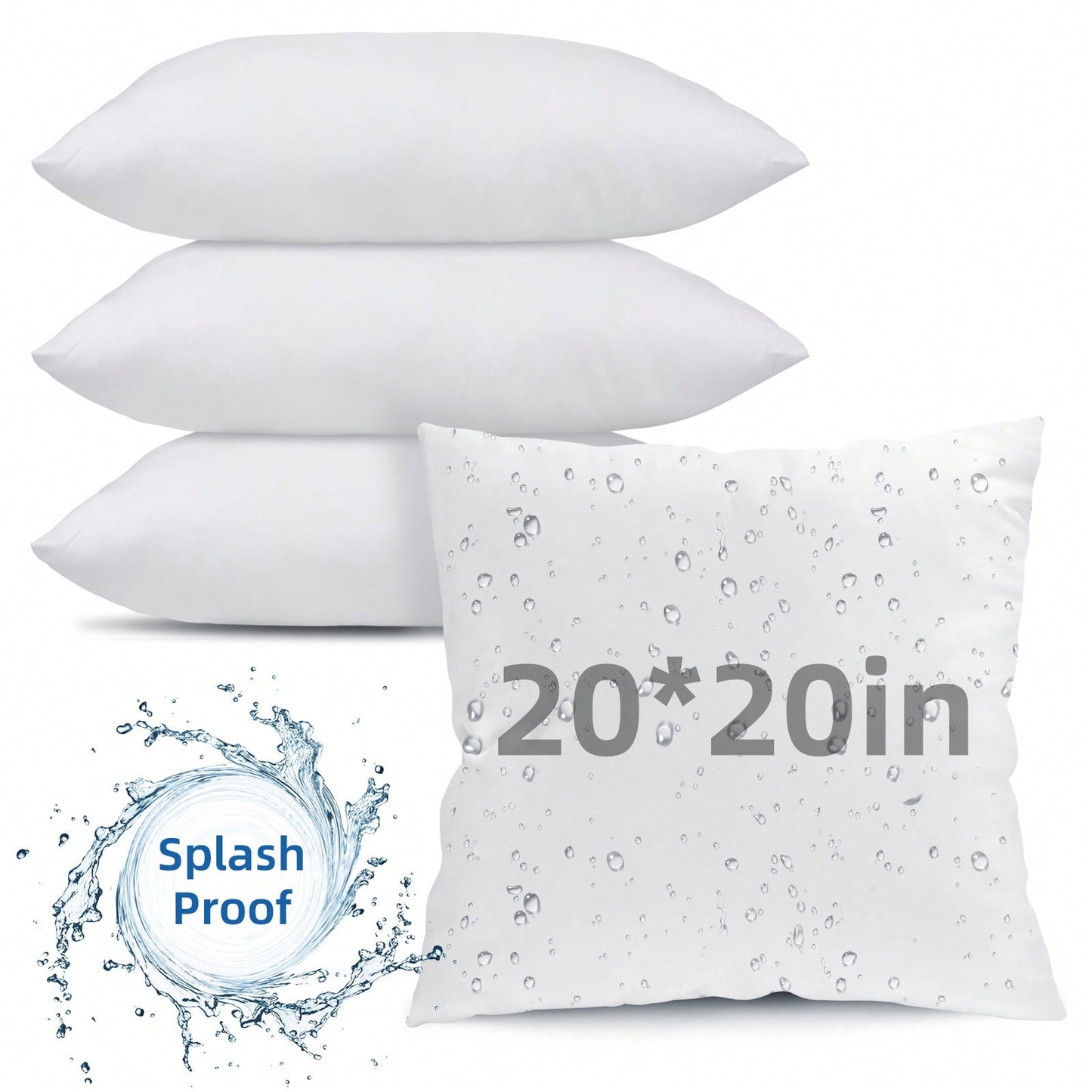Tomnk 4/6 Pack All-Weather Outdoor Pillow Inserts, 18x18/20x20 Inch Waterproof Square Pillow Forms, Quick-Dry Cushion Filler For Patio Furniture, Garden, Deck & Porch Decor