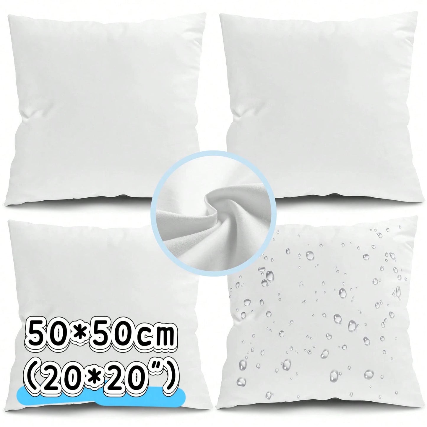 Tomnk 4pcs 18x18"/20x20" Pillow Inserts, White Waterproof FabricPillow Forms Soft Microfiber Filled, Pillow Inserts For Decorative Pillow Covers Cushion Bed Couch And Sofa