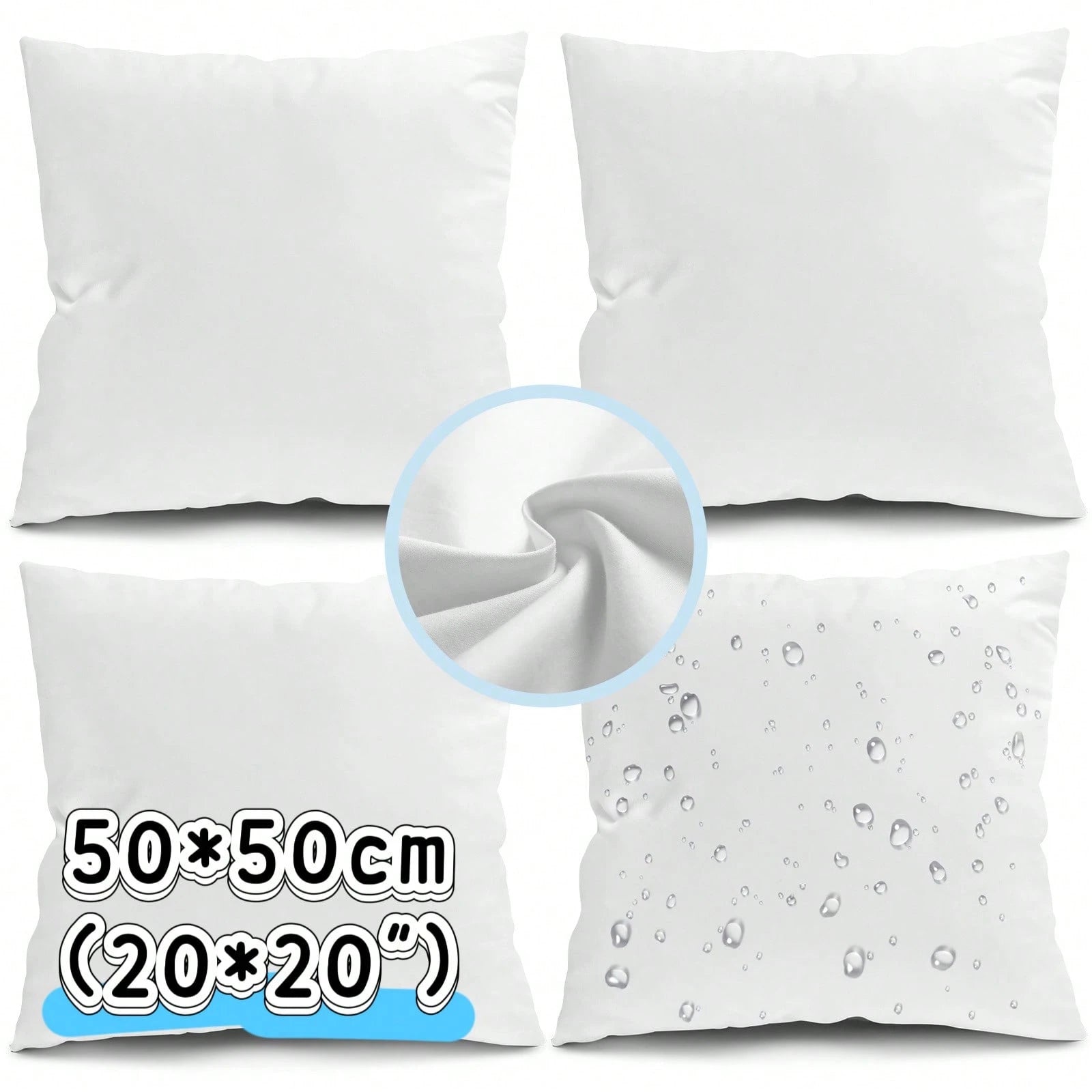 Tomnk 4pcs 18x18"/20x20" Pillow Inserts, White Waterproof FabricPillow Forms Soft Microfiber Filled, Pillow Inserts For Decorative Pillow Covers Cushion Bed Couch And Sofa