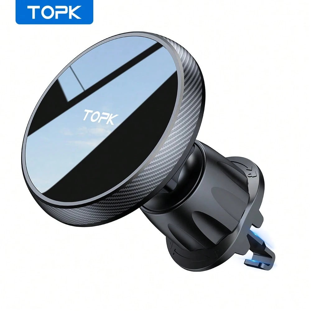 TOPK Magnetic Car Mount, Magnetic Phone Holder For Car With Powerful Magnetism, Upgraded Metal Hook Vent Clip, Single-Hand Operation, Compatible With IPhone 15 14 13 12 Pro Max Plus.