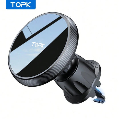 TOPK Magnetic Car Mount, Magnetic Phone Holder For Car With Powerful Magnetism, Upgraded Metal Hook Vent Clip, Single-Hand Operation, Compatible With IPhone 15 14 13 12 Pro Max Plus.