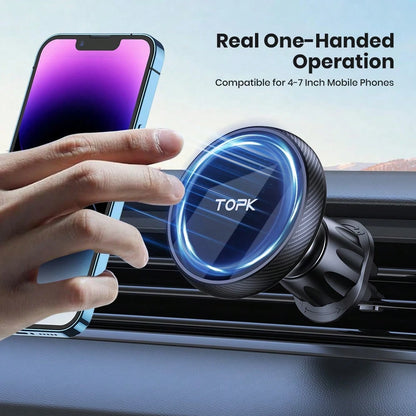 TOPK Magnetic Car Mount, Magnetic Phone Holder For Car With Powerful Magnetism, Upgraded Metal Hook Vent Clip, Single-Hand Operation, Compatible With IPhone 15 14 13 12 Pro Max Plus.
