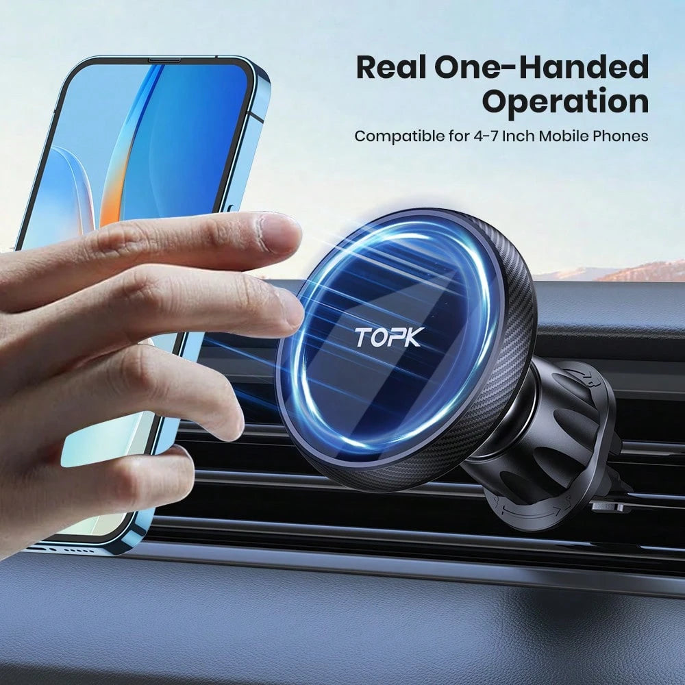 TOPK Magnetic Car Mount, Magnetic Phone Holder For Car With Powerful Magnetism, Upgraded Metal Hook Vent Clip, Single-Hand Operation, Compatible With IPhone 15 14 13 12 Pro Max Plus.