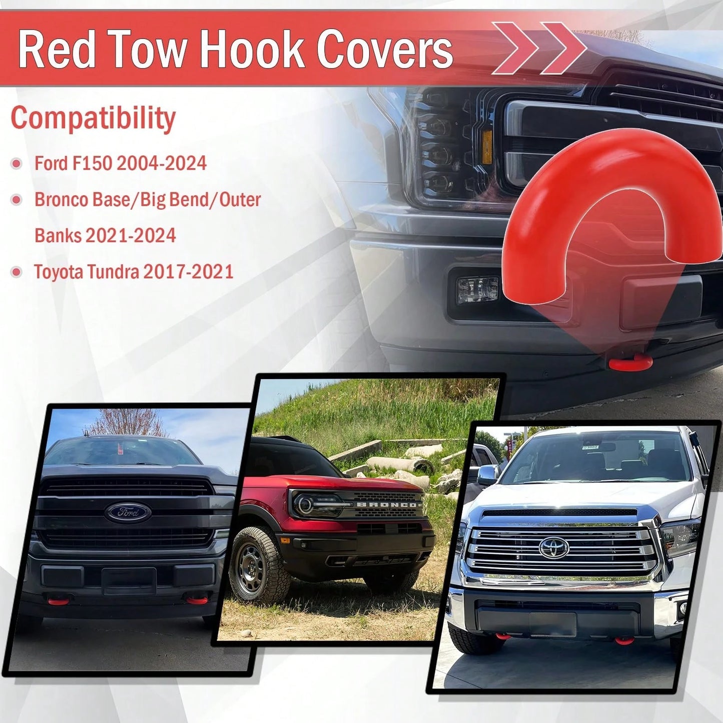 Tow Hook Covers Front Bumper Tow Hook Cap OEM Replacement Fit FD F150 2004-2024 Bronco Base Big Bend Outer Bank 2021-2024 Toyot Tundra 2017-2021 Weatherproof Anti-Rust Easy Install Pickup Truck Exteri