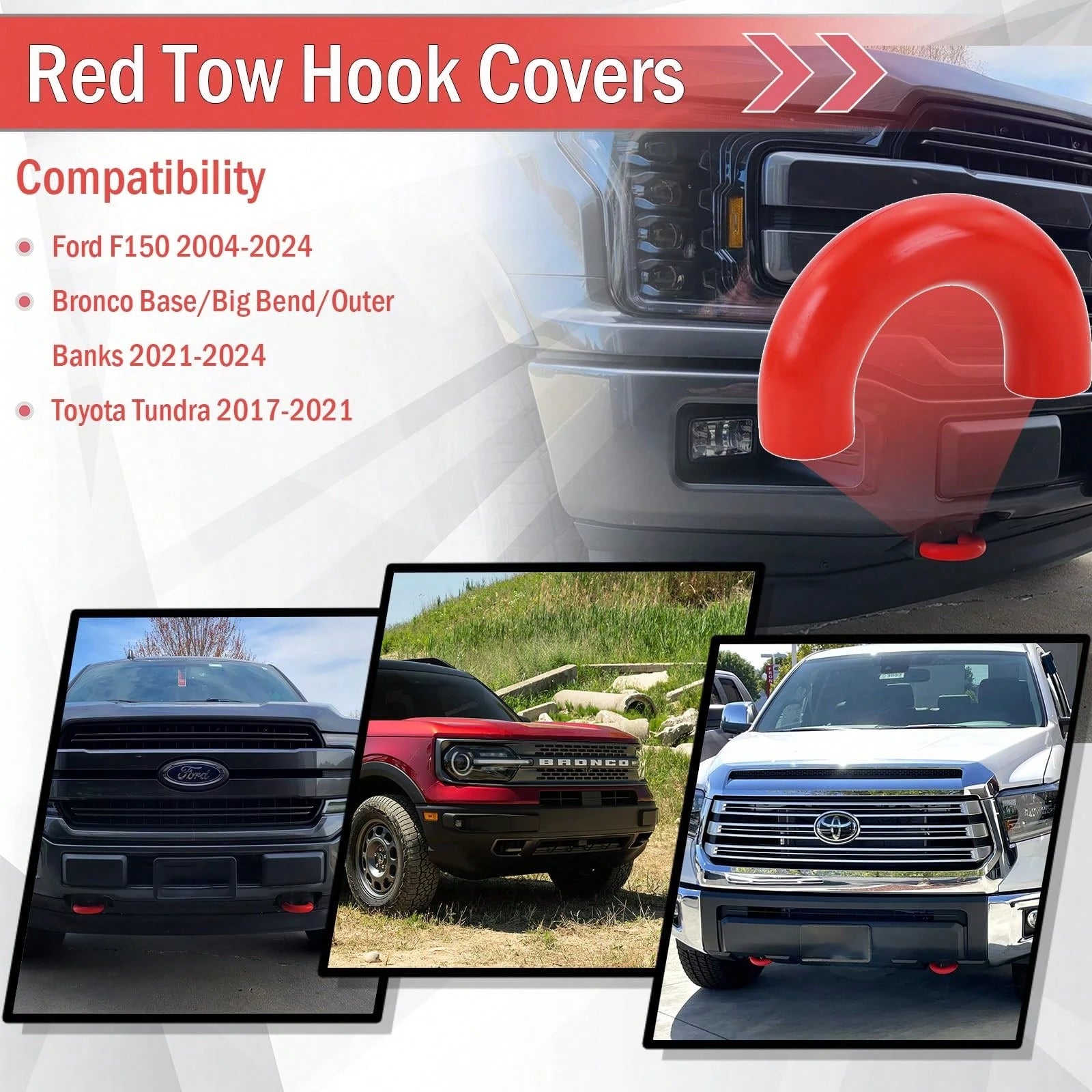 Tow Hook Covers Front Bumper Tow Hook Cap OEM Replacement Fit FD F150 2004-2024 Bronco Base Big Bend Outer Bank 2021-2024 Toyot Tundra 2017-2021 Weatherproof Anti-Rust Easy Install Pickup Truck Exteri