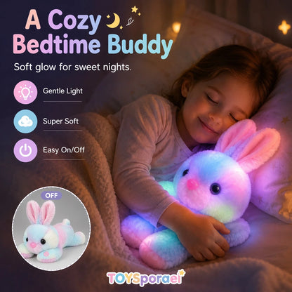 TOYSporael LED Light Up Bunny Plush Toy, Rainbow Glow Rabbit Night Light With Soft Fluffy Fur, Cozy Cuddle Pillow For Kids Girls, Birthday Christmas Easter Gift