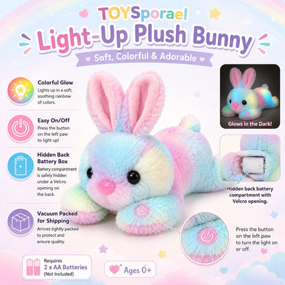 TOYSporael LED Light Up Bunny Plush Toy, Rainbow Glow Rabbit Night Light With Soft Fluffy Fur, Cozy Cuddle Pillow For Kids Girls, Birthday Christmas Easter Gift
