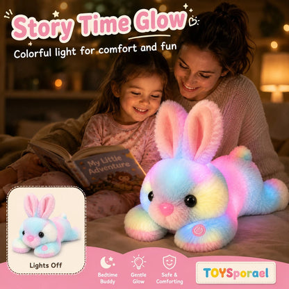 TOYSporael LED Light Up Bunny Plush Toy, Rainbow Glow Rabbit Night Light With Soft Fluffy Fur, Cozy Cuddle Pillow For Kids Girls, Birthday Christmas Easter Gift