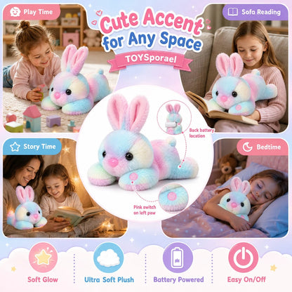 TOYSporael LED Light Up Bunny Plush Toy, Rainbow Glow Rabbit Night Light With Soft Fluffy Fur, Cozy Cuddle Pillow For Kids Girls, Birthday Christmas Easter Gift