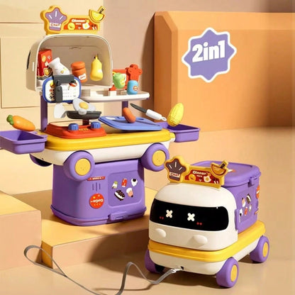 Transforming Bus, 2-In-1 Storage, Pull-Handle Cart, Portable Storage Box, Hand-Carried Storage, Baby Birthday Gift, Parent-Child Interaction Toy, Boy Girl Gift, Food Cart Pretend Play, Little Doctor S