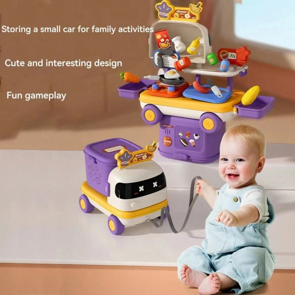 Transforming Bus, 2-In-1 Storage, Pull-Handle Cart, Portable Storage Box, Hand-Carried Storage, Baby Birthday Gift, Parent-Child Interaction Toy, Boy Girl Gift, Food Cart Pretend Play, Little Doctor S