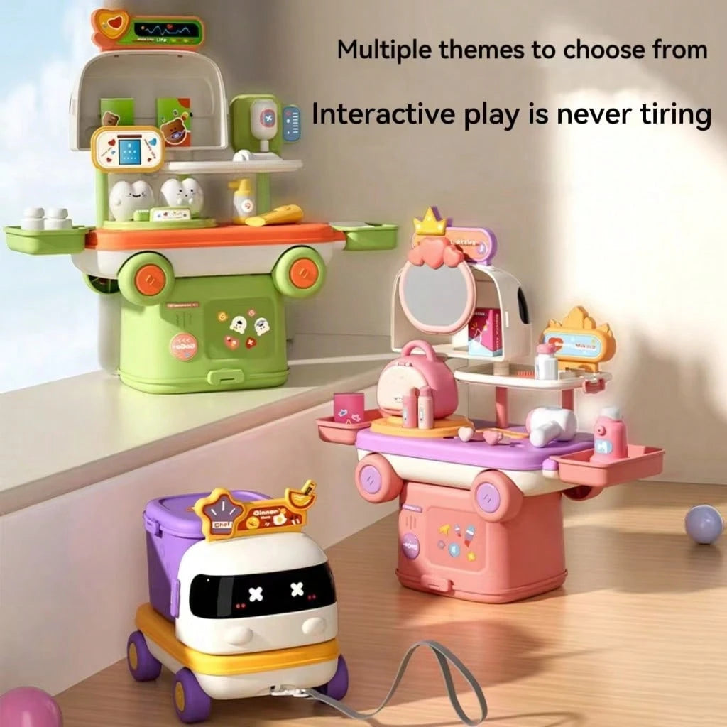 Transforming Bus, 2-In-1 Storage, Pull-Handle Cart, Portable Storage Box, Hand-Carried Storage, Baby Birthday Gift, Parent-Child Interaction Toy, Boy Girl Gift, Food Cart Pretend Play, Little Doctor S