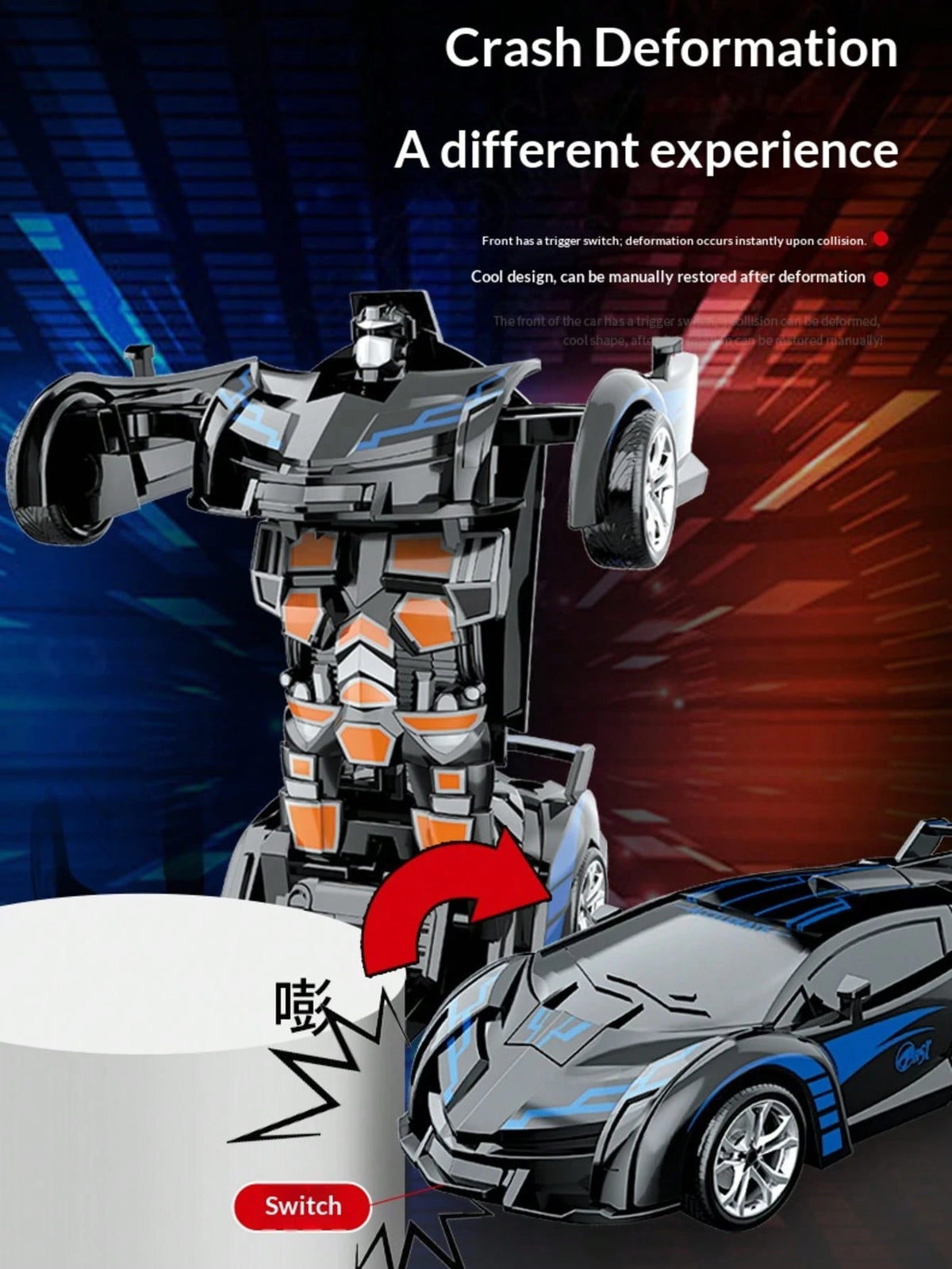 Transforming Car Robot, Sports Car Instantly Changes Into Mecha Robot! Supercar Design, Multiple Colors Available, Detailed Body Texture, Tough And Durable. Switches Shape After Collision, Inertia Dri
