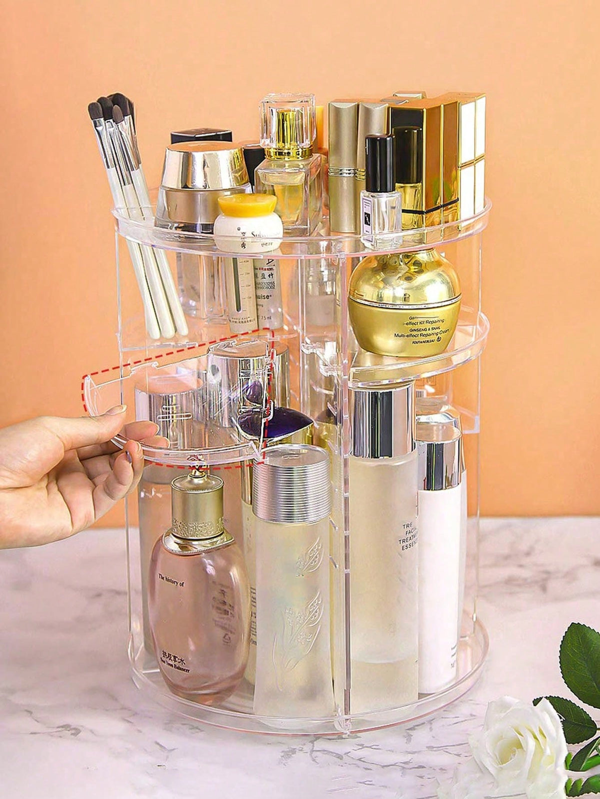 Transparent Cosmetic Storage Rack, 360-Degree Rotating Desktop Organizing Shelf, Acrylic Dressing Table Lipstick Skin Care Products Storage Box, Cosmetic Display Rack