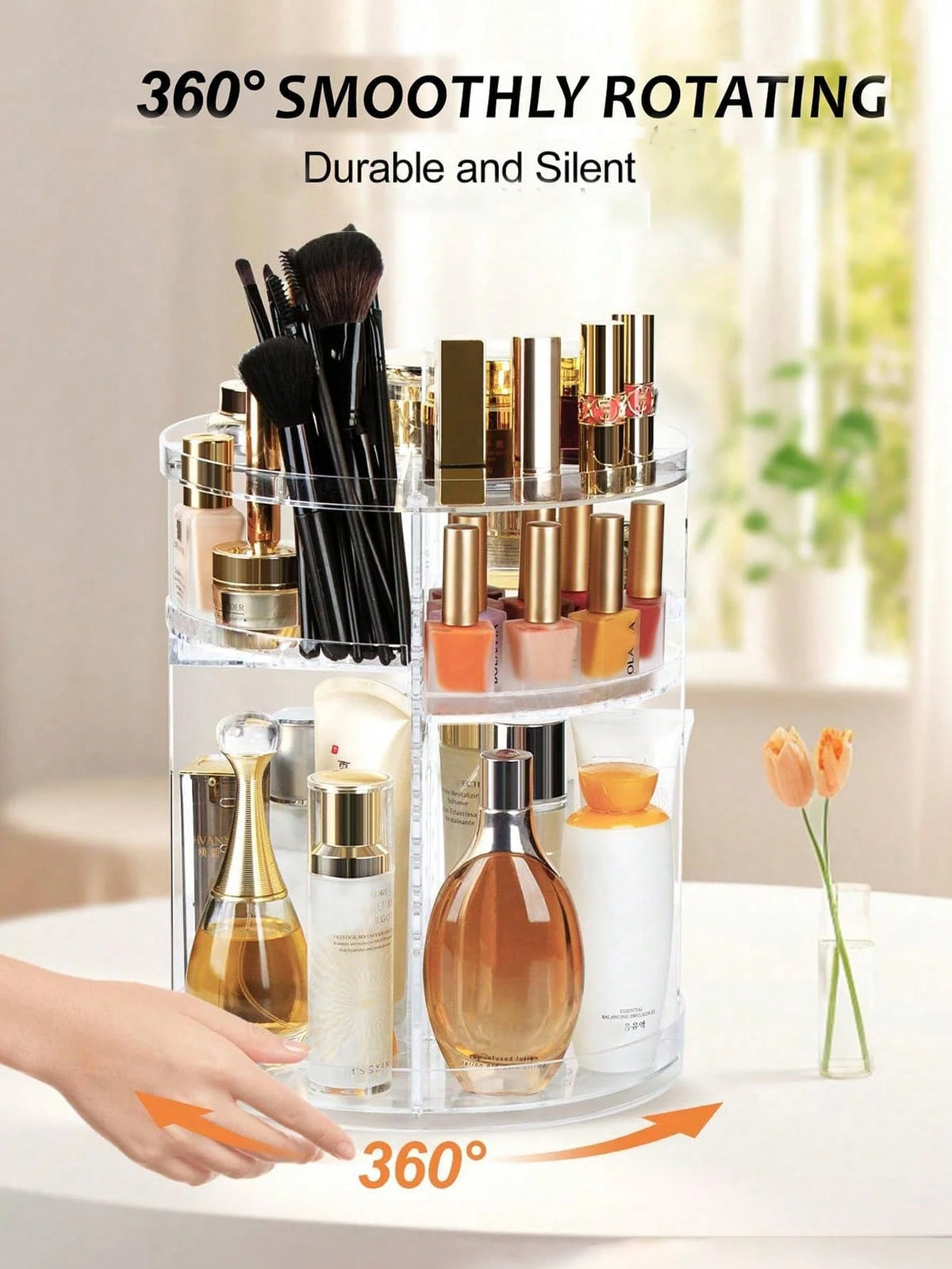 Transparent Cosmetic Storage Rack, 360-Degree Rotating Desktop Organizing Shelf, Acrylic Dressing Table Lipstick Skin Care Products Storage Box, Cosmetic Display Rack