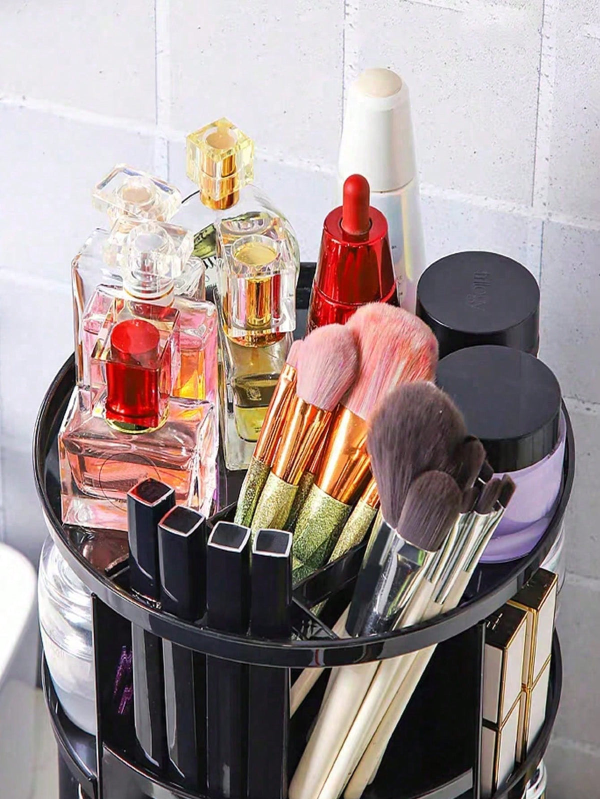 Transparent Cosmetic Storage Rack, 360-Degree Rotating Desktop Organizing Shelf, Acrylic Dressing Table Lipstick Skin Care Products Storage Box, Cosmetic Display Rack