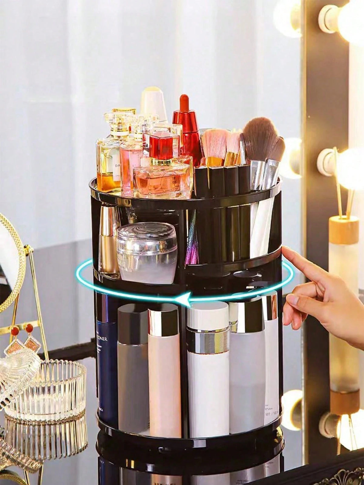 Transparent Cosmetic Storage Rack, 360-Degree Rotating Desktop Organizing Shelf, Acrylic Dressing Table Lipstick Skin Care Products Storage Box, Cosmetic Display Rack