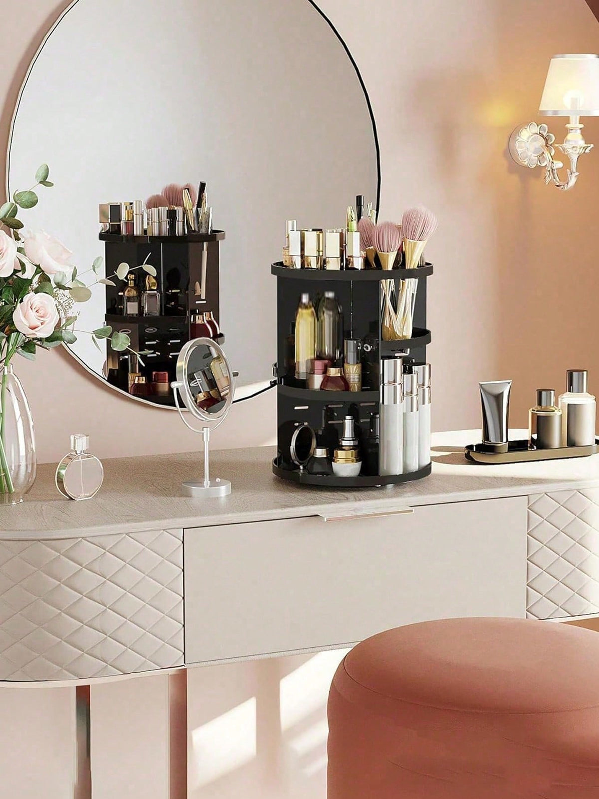Transparent Cosmetic Storage Rack, 360-Degree Rotating Desktop Organizing Shelf, Acrylic Dressing Table Lipstick Skin Care Products Storage Box, Cosmetic Display Rack