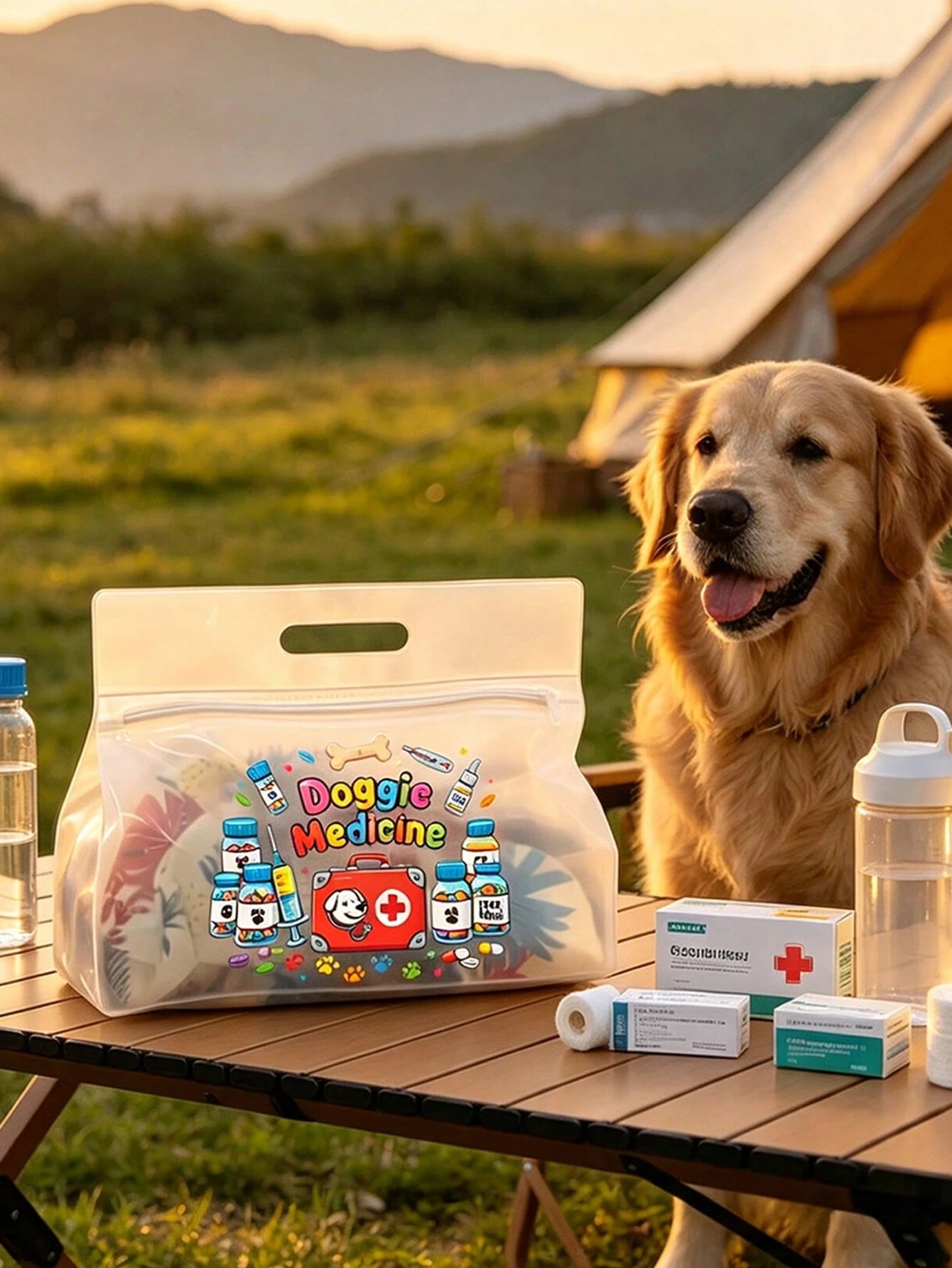 Transparent Dog Medicine Storage Bag, Pet Medication Tote Bag With Colorful Dog Paw, Bone, Pill Bottle And Medical Tool Kit Print, Portable Pet PVC Storage Bag, Multi-Functional Pet Daycare Bag, Easy