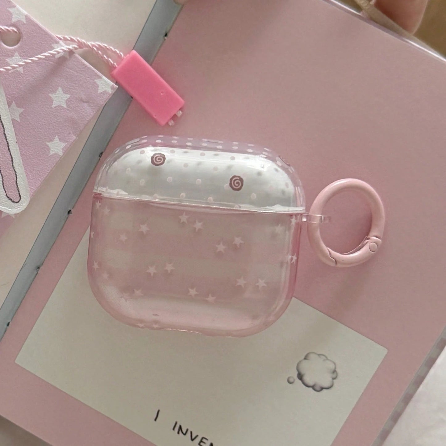 Transparent Pink Striped Star With Hanging Ring Earphone Case Compatible With Apple AirPodsPro3 Case/AirPodsPro2 Case/AirPodsPro Case/AirPods4 Case/AirPods3 Case/AirPods2 Case/Fashion Women Earphone C