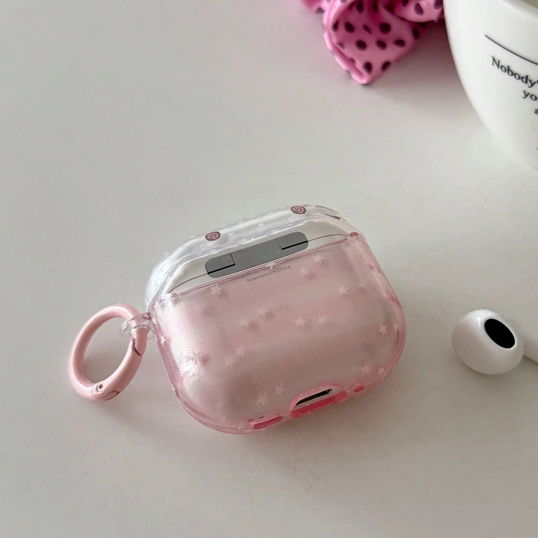Transparent Pink Striped Star With Hanging Ring Earphone Case Compatible With Apple AirPodsPro3 Case/AirPodsPro2 Case/AirPodsPro Case/AirPods4 Case/AirPods3 Case/AirPods2 Case/Fashion Women Earphone C