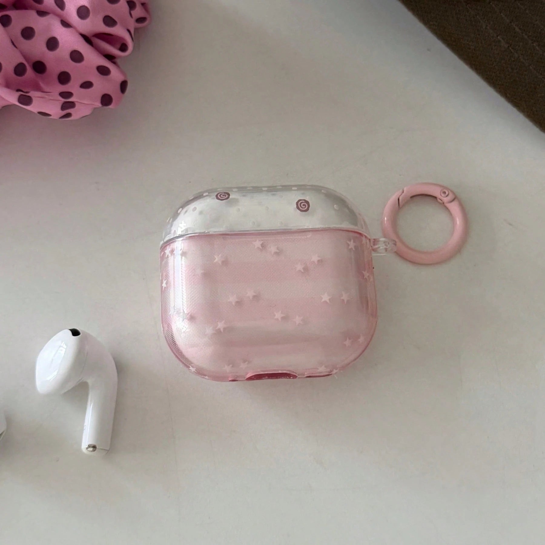 Transparent Pink Striped Star With Hanging Ring Earphone Case Compatible With Apple AirPodsPro3 Case/AirPodsPro2 Case/AirPodsPro Case/AirPods4 Case/AirPods3 Case/AirPods2 Case/Fashion Women Earphone C
