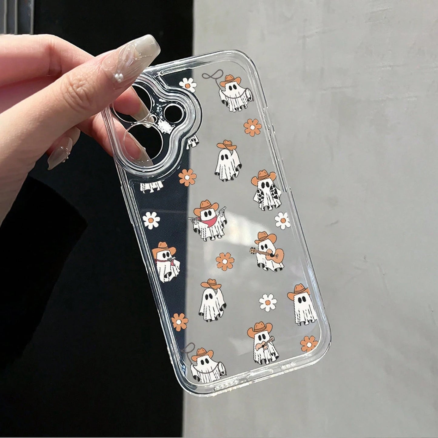 Transparent Shockproof Phone Case With Cartoon Ghost Design, Suitable For IPhone 16, Compatible With IPhone 15, 14, 13, 12, 11 Pro Max, XS, XR, 7, 8, SE2, And SE3. It Is An Ideal Christmas Gift For Fa