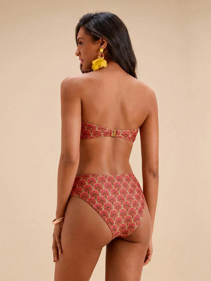 Travachic Women's Summer Beach All-Over Print Bandeau Sexy Fashion Bikini Two-Piece Swimsuit Set
