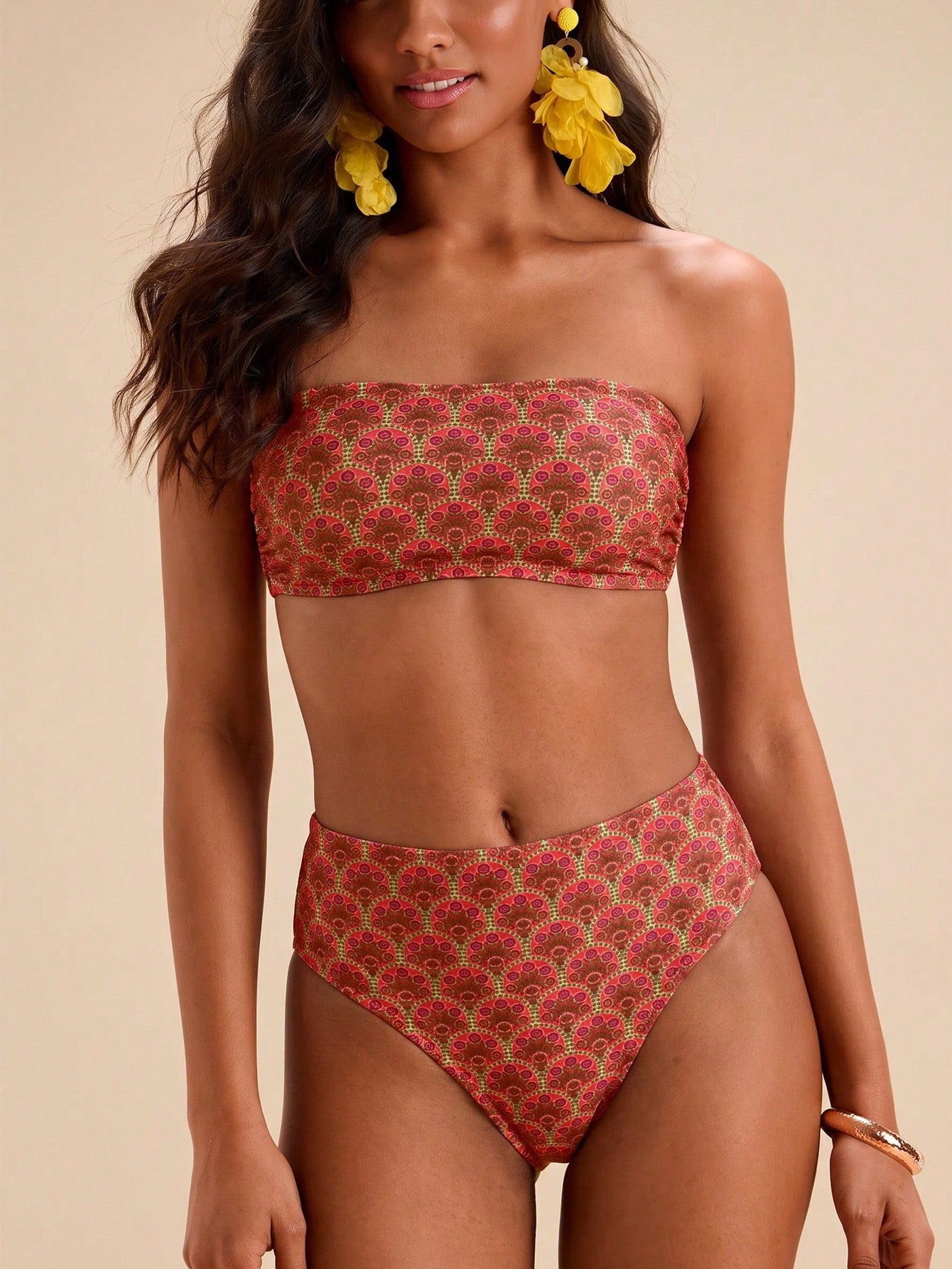 Travachic Women's Summer Beach All-Over Print Bandeau Sexy Fashion Bikini Two-Piece Swimsuit Set
