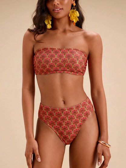 Travachic Women's Summer Beach All-Over Print Bandeau Sexy Fashion Bikini Two-Piece Swimsuit Set