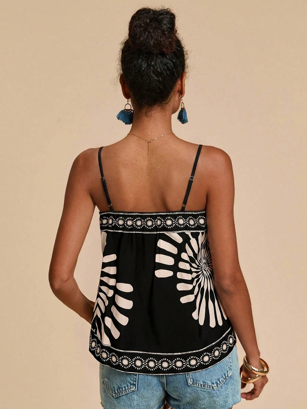 Travachic Women's Vacation Casual Boho Colorblock Print Camisole Beach Black Summer