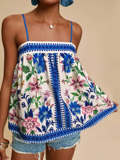 Travachic Women's Vacation Casual Boho Colorblock Print Camisole Beach Black Summer