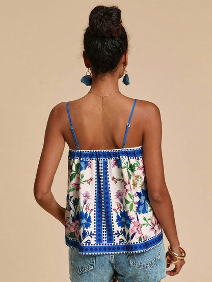 Travachic Women's Vacation Casual Boho Colorblock Print Camisole Beach Black Summer