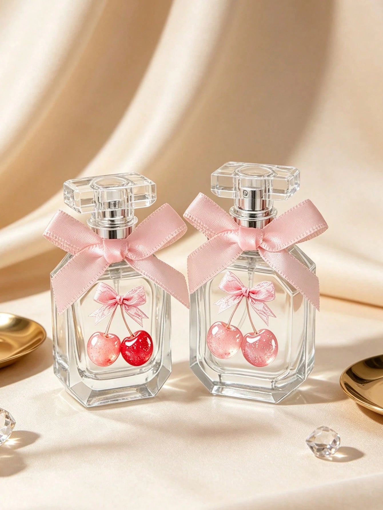 Travel Perfume Spray Bottle With Bow, Lace Cherry Print, Funnel, Dropper, Spray Head, Reusable Perfume Spray Bottle, Cosmetic Spray Bottle, Travel Toiletries, Travel Set, Portable Large Capacity, Bath
