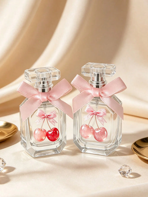 Travel Perfume Spray Bottle With Bow, Lace Cherry Print, Funnel, Dropper, Spray Head, Reusable Perfume Spray Bottle, Cosmetic Spray Bottle, Travel Toiletries, Travel Set, Portable Large Capacity, Bath