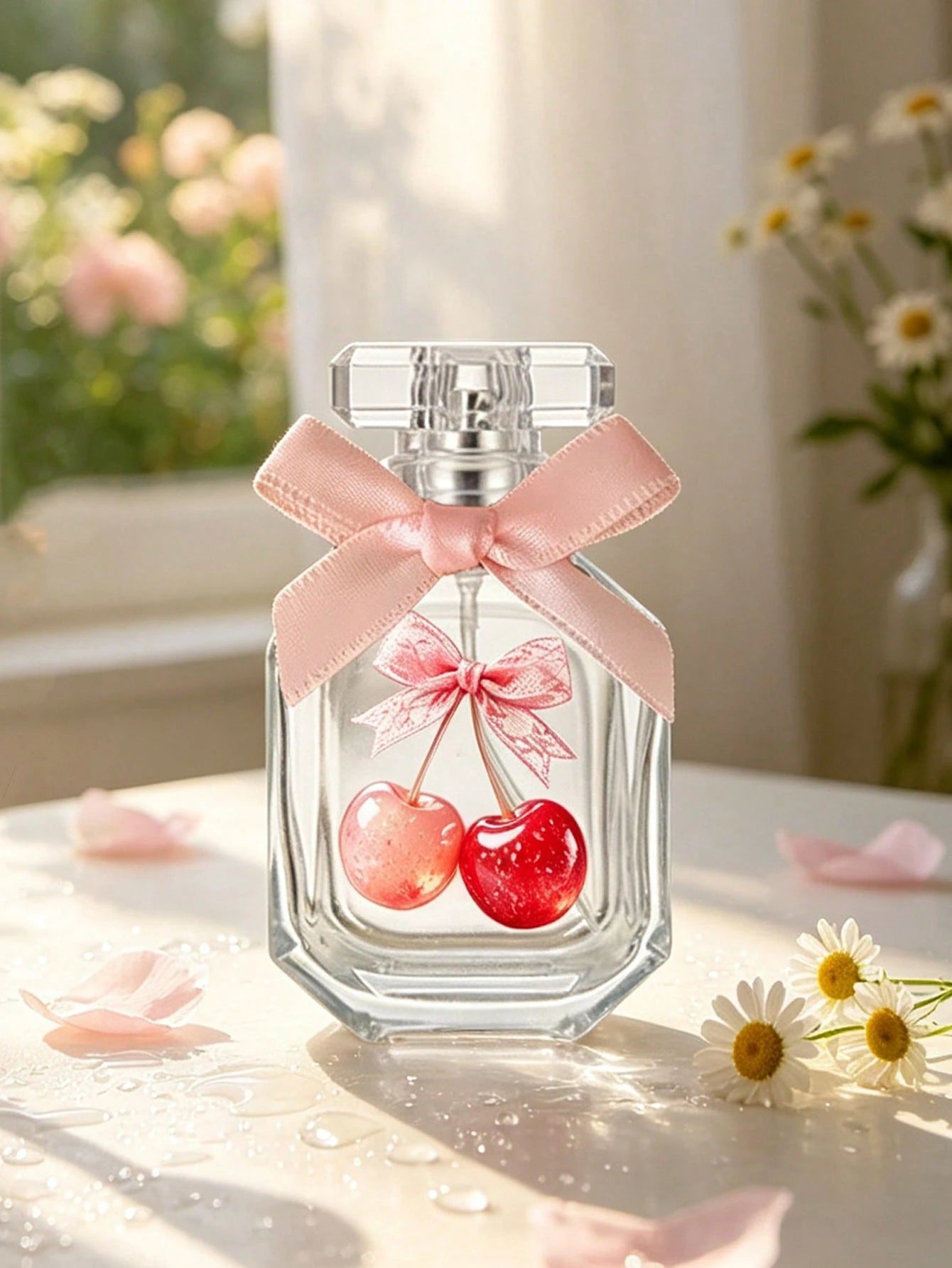 Travel Perfume Spray Bottle With Bow, Lace Cherry Print, Funnel, Dropper, Spray Head, Reusable Perfume Spray Bottle, Cosmetic Spray Bottle, Travel Toiletries, Travel Set, Portable Large Capacity, Bath