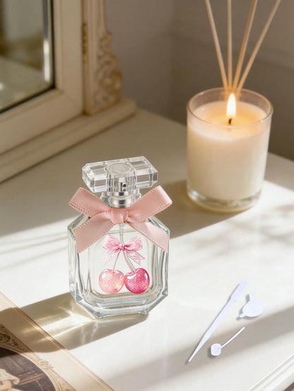 Travel Perfume Spray Bottle With Bow, Lace Cherry Print, Funnel, Dropper, Spray Head, Reusable Perfume Spray Bottle, Cosmetic Spray Bottle, Travel Toiletries, Travel Set, Portable Large Capacity, Bath