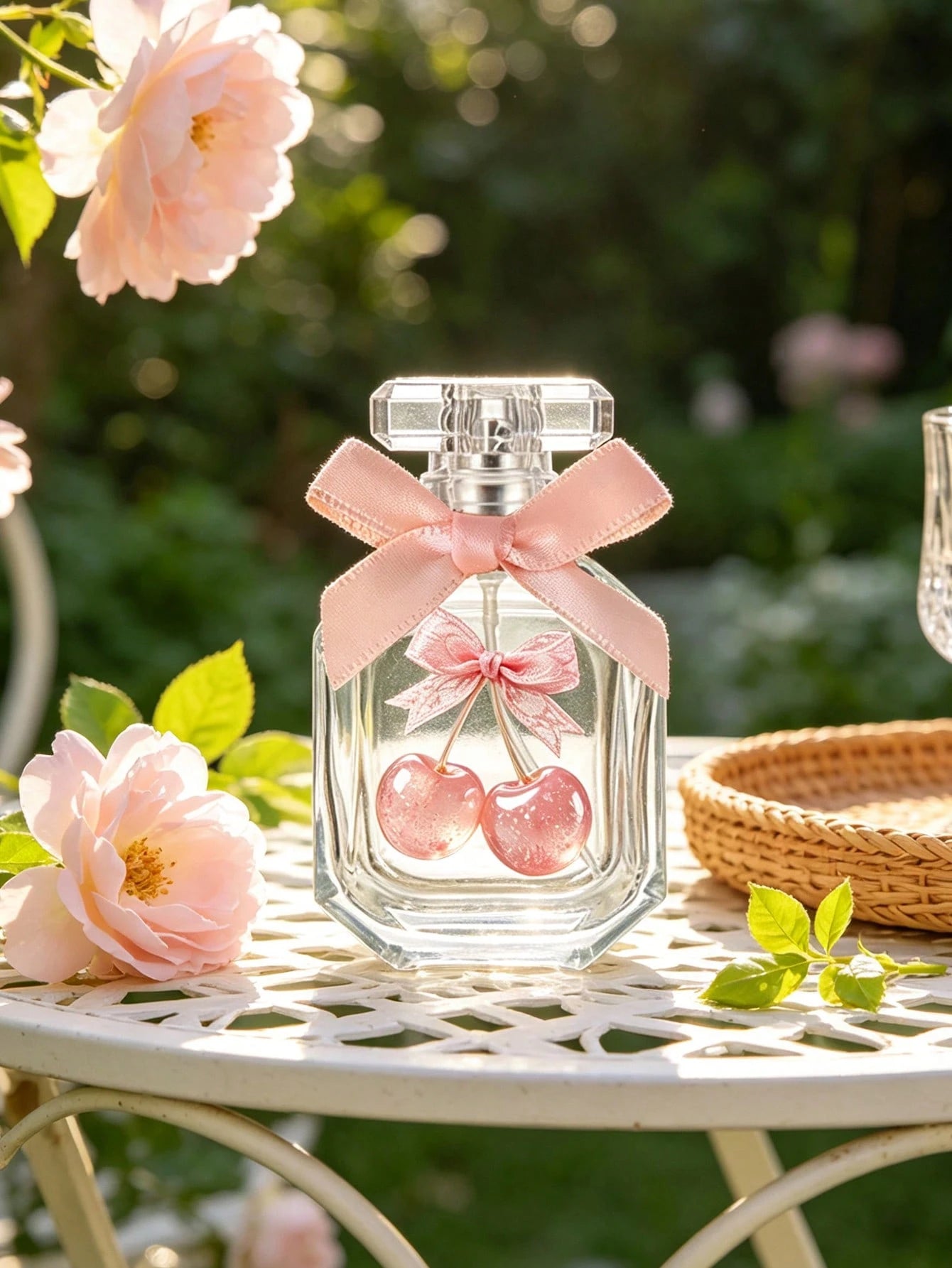 Travel Perfume Spray Bottle With Bow, Lace Cherry Print, Funnel, Dropper, Spray Head, Reusable Perfume Spray Bottle, Cosmetic Spray Bottle, Travel Toiletries, Travel Set, Portable Large Capacity, Bath