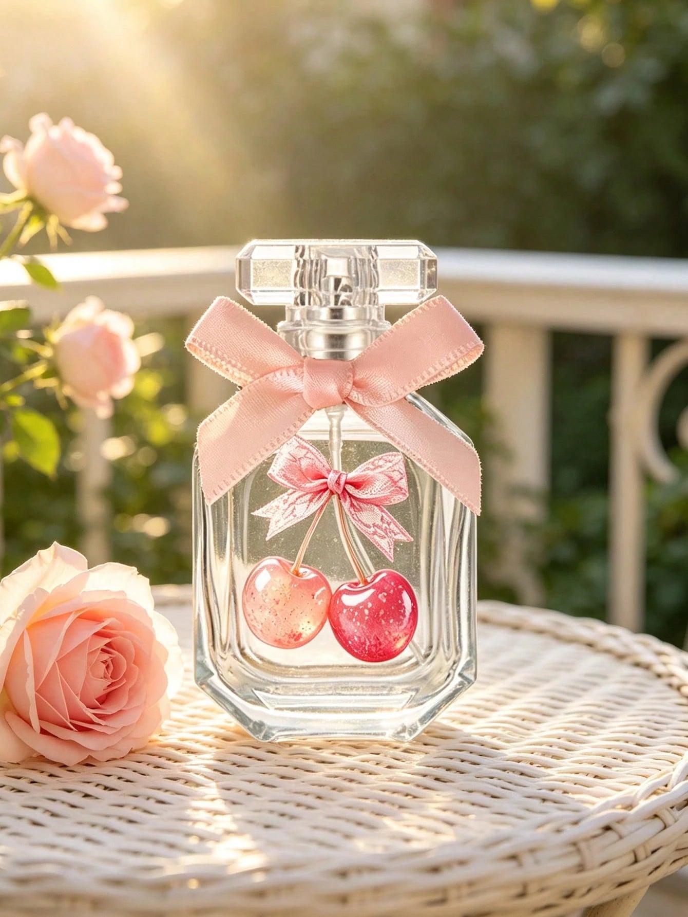 Travel Perfume Spray Bottle With Bow, Lace Cherry Print, Funnel, Dropper, Spray Head, Reusable Perfume Spray Bottle, Cosmetic Spray Bottle, Travel Toiletries, Travel Set, Portable Large Capacity, Bath