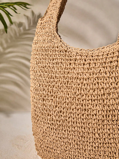 Tropiscape Gusure Bag Large Capacity Weave Tote Bag Summer Straw Handbag And Purse Female Bohemian Shoulder Bag For Women Ladies Bag, Beach Essentials, Summer Women Bag, Perfect For Travel, Vacation