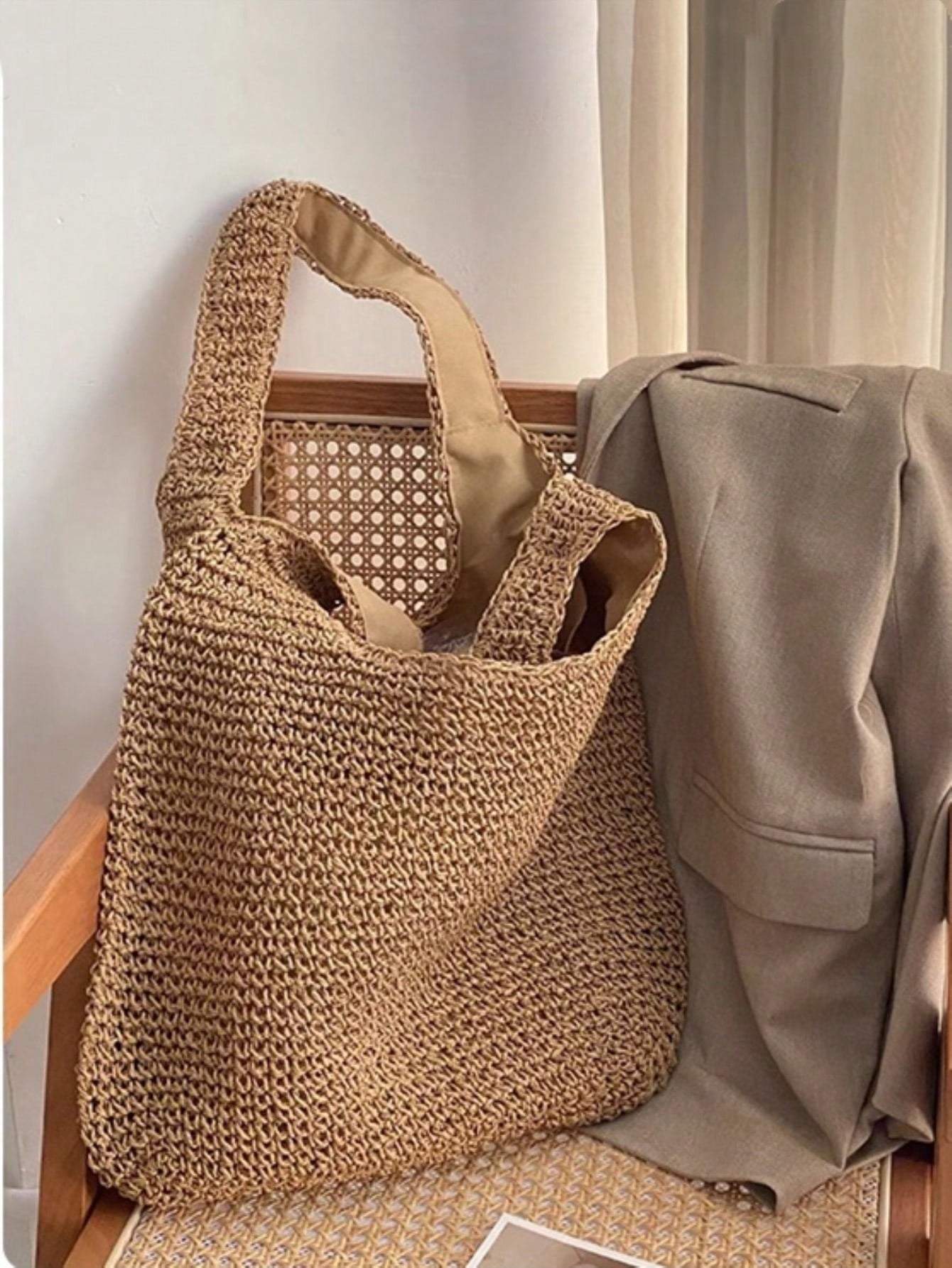 Tropiscape Gusure Bag Large Capacity Weave Tote Bag Summer Straw Handbag And Purse Female Bohemian Shoulder Bag For Women Ladies Bag, Beach Essentials, Summer Women Bag, Perfect For Travel, Vacation