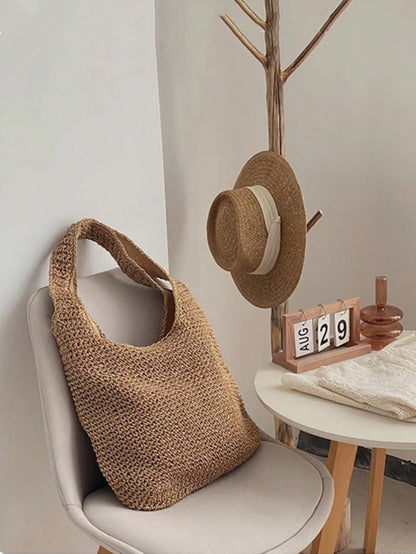 Tropiscape Gusure Bag Large Capacity Weave Tote Bag Summer Straw Handbag And Purse Female Bohemian Shoulder Bag For Women Ladies Bag, Beach Essentials, Summer Women Bag, Perfect For Travel, Vacation