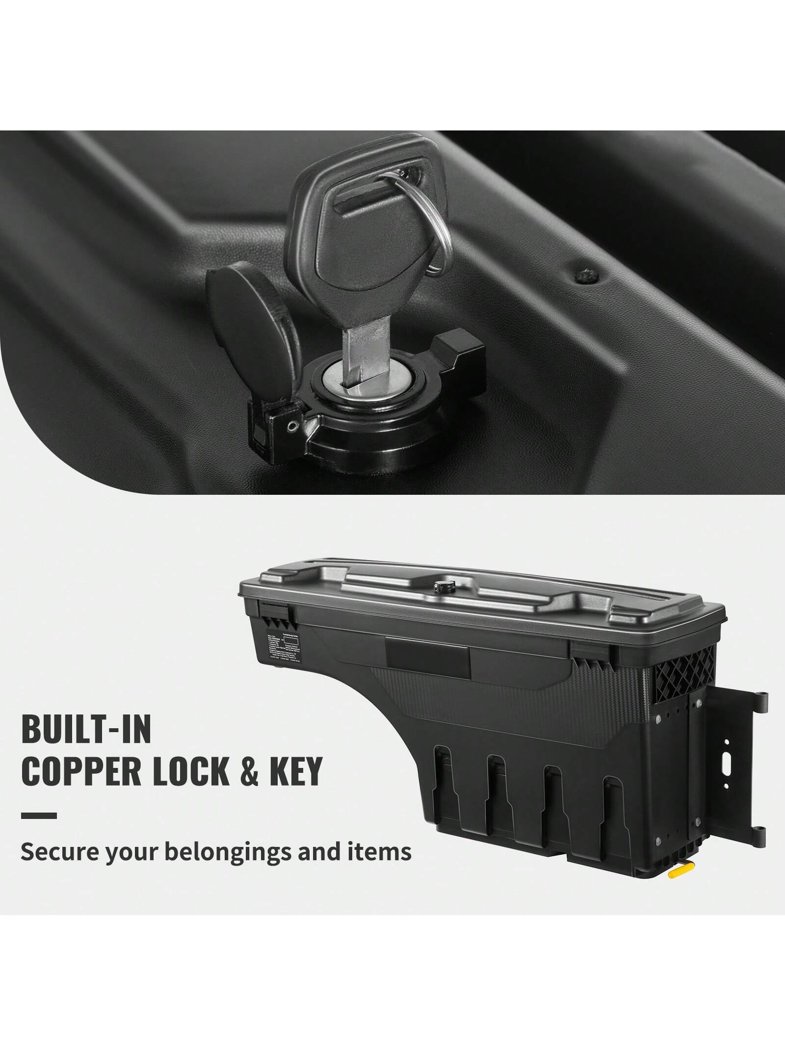 Truck Bed Storage Box, Lockable Lid, Waterproof ABS Wheel Well Tool Box 6.6 Gallon/20 Liter, For Chevrolet 1500 GMC Sierra 1500 2019-2020, Driver Or Passenger Side, Black